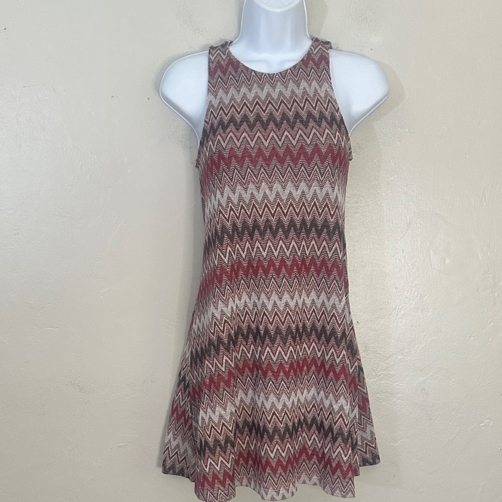 Stradivarius Chevron Mini Dress - Red, Brown, Cream